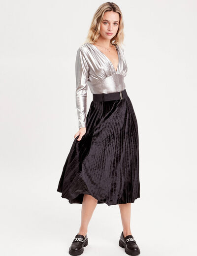 Jupe longue plissée velours noir femme