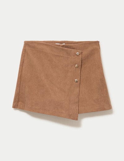 Jupe-short trap&egrave;ze courte en velours camel femme