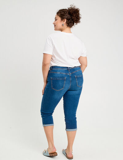 Pantacourt slim en jean denim stone femme