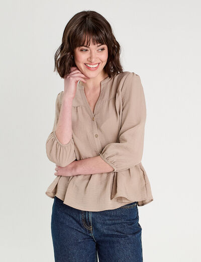 Blouse manches 3/4 beige femme