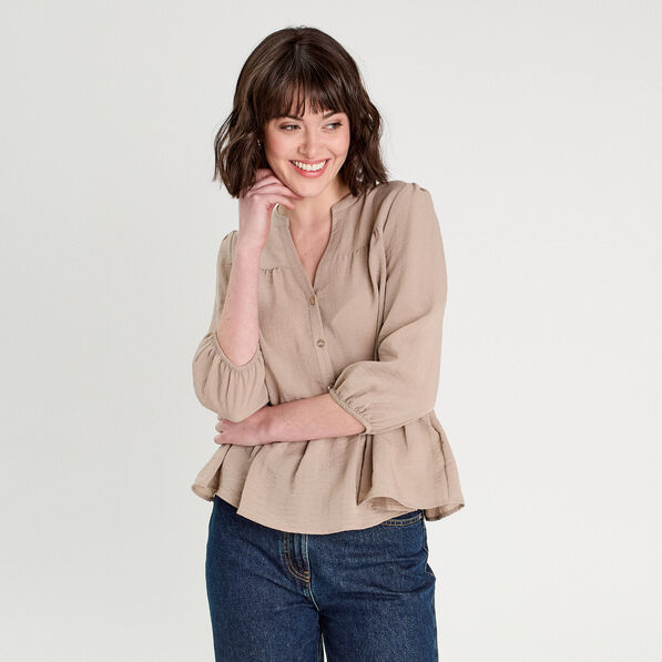 Blouse manches 3/4 beige femme