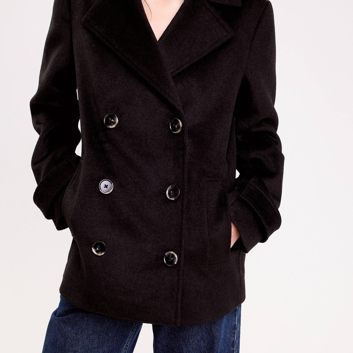 Caban col tailleur manches longues noir femme