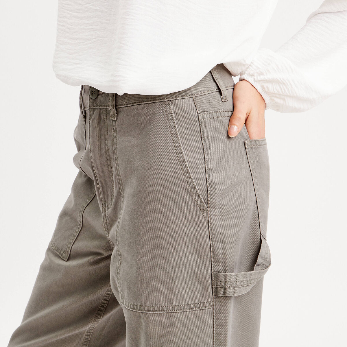 Pantalon jambe large vert kaki femme