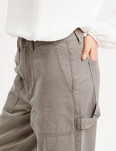 Pantalon jambe large vert kaki femme
