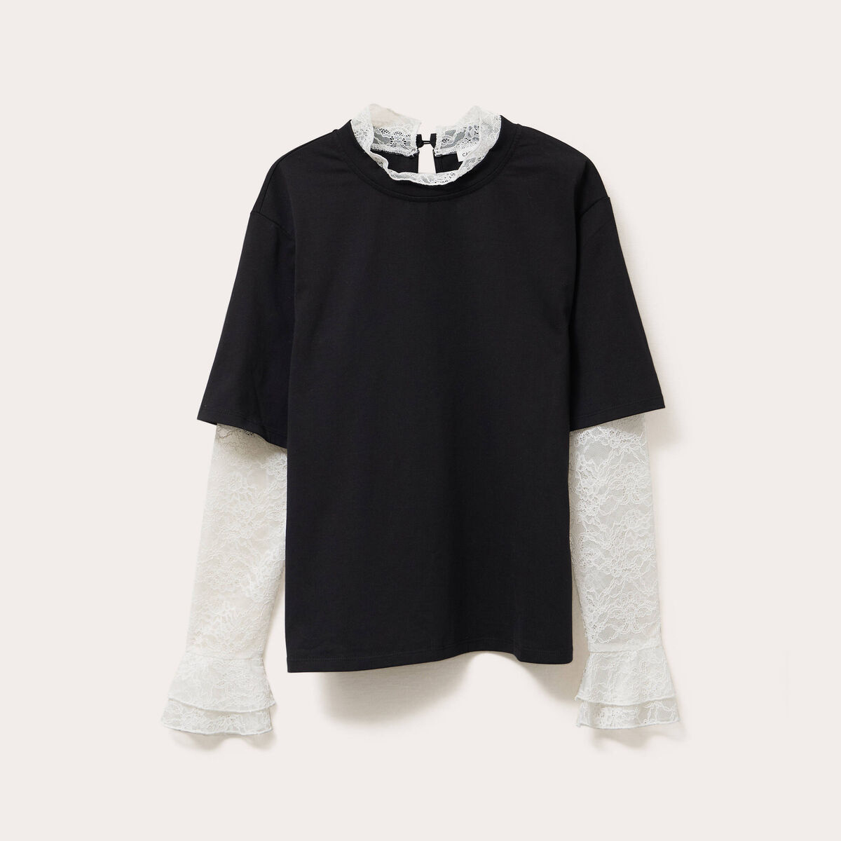 T-shirt 2-en-1 avec dentelle noir femme