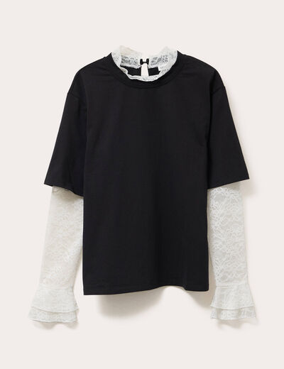 T-shirt 2-en-1 avec dentelle noir femme