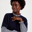 Pull col rond vichy manches longues bleu marine femme