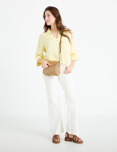 Chemise col classique manches 3/4 jaune clair femme