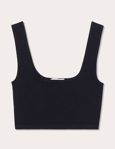 Débardeur cropped côtelé noir femme