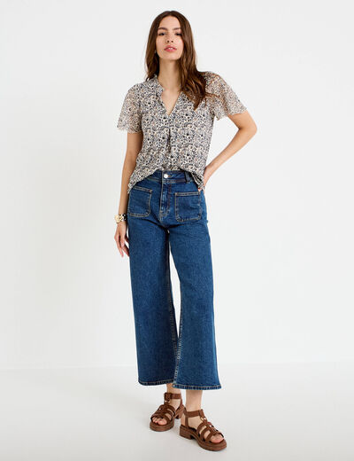 Blouse droite longue manches courtes blanc femme
