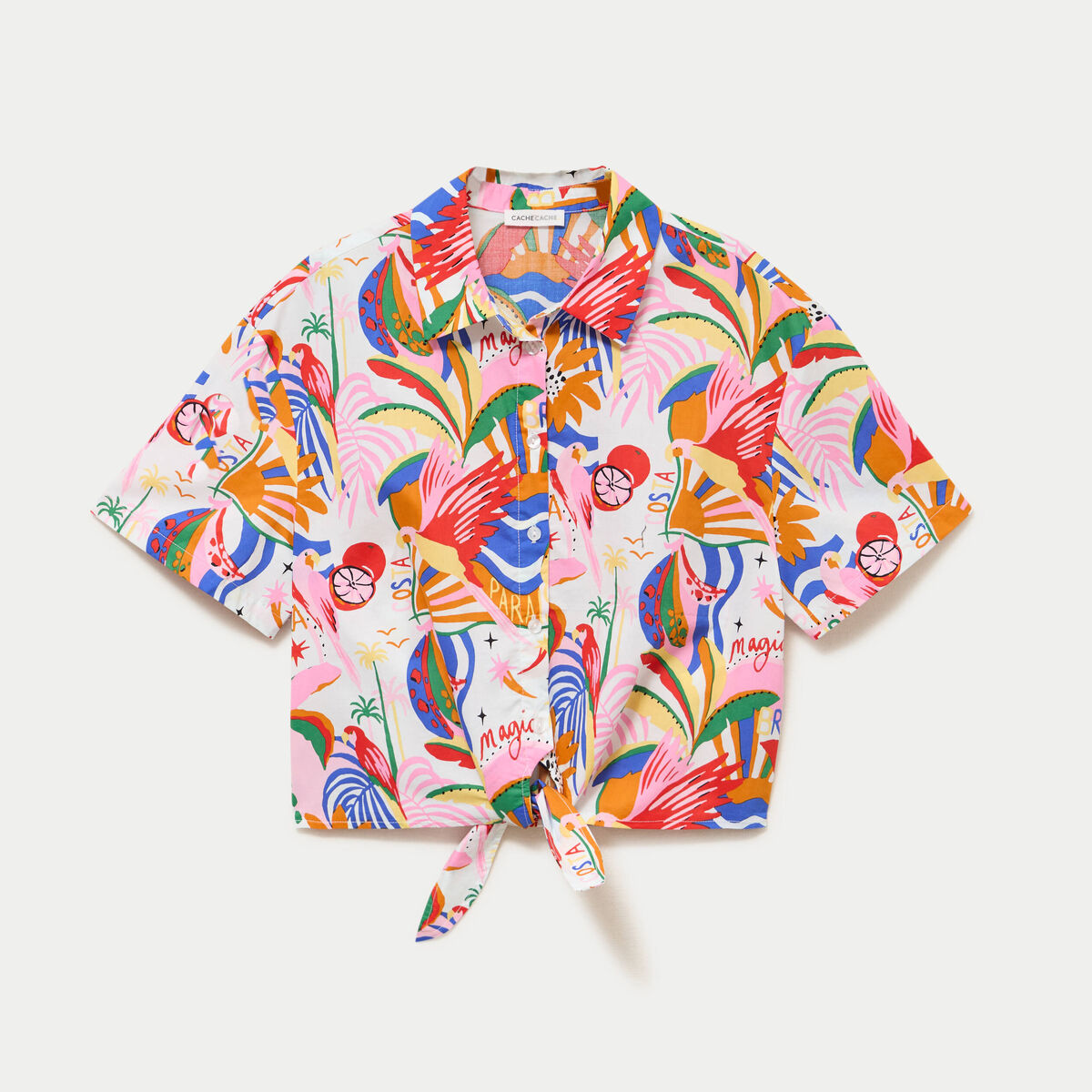 Chemise droite cropped col am&eacute;ricain blanc femme