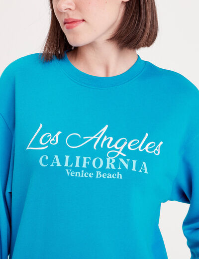 Sweat manches longues brodé bleu femme