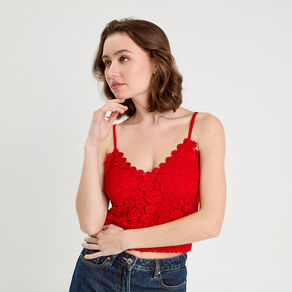 debardeur cropped dentelle rouge femme Débardeur cropped dentelle rouge femme