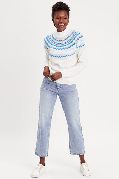 Pull col montant ecru femme