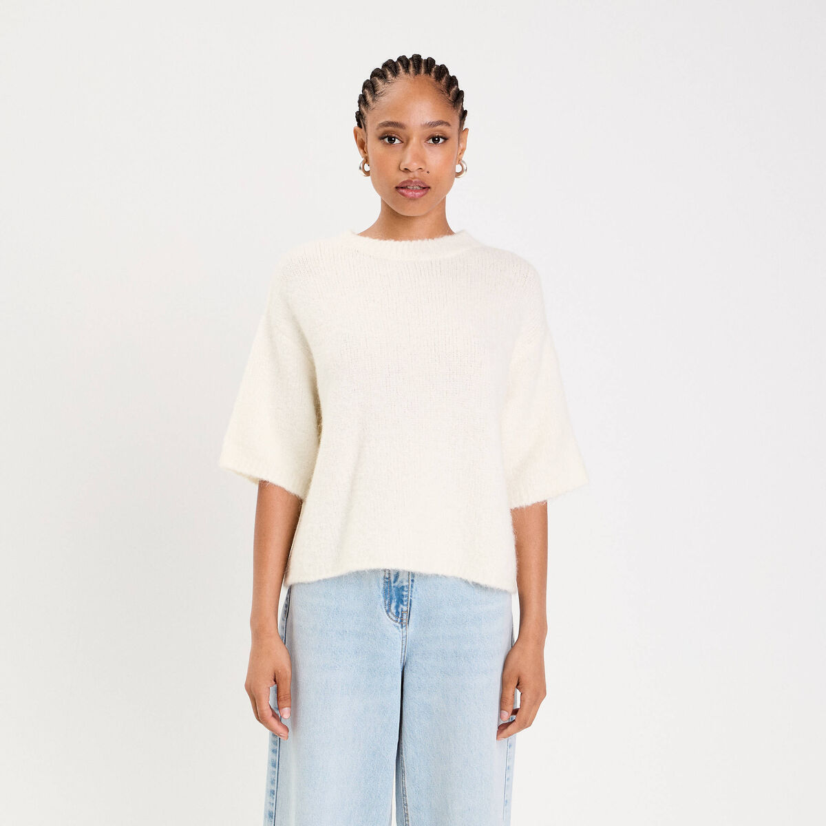 Pull manches courtes ecru femme