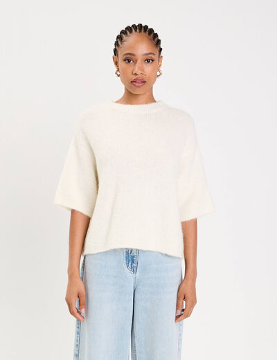 Pull manches courtes ecru femme