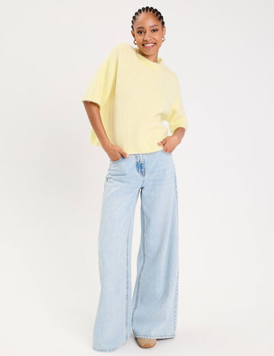 Pull manches courtes jaune clair femme