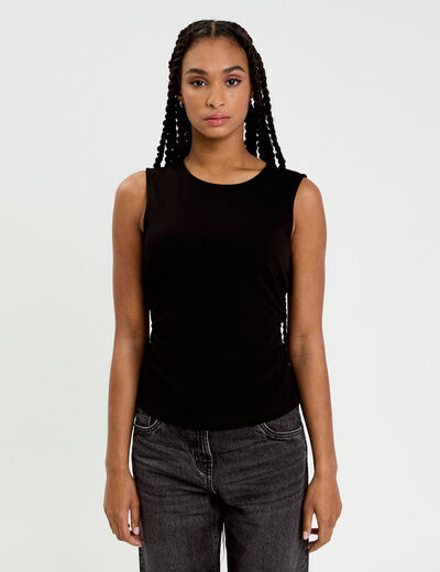 D&eacute;bardeur ajust&eacute; en cr&ecirc;pe col bateau noir femme