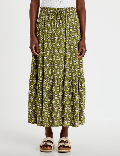 Jupe longue &eacute;vas&eacute;e vert femme