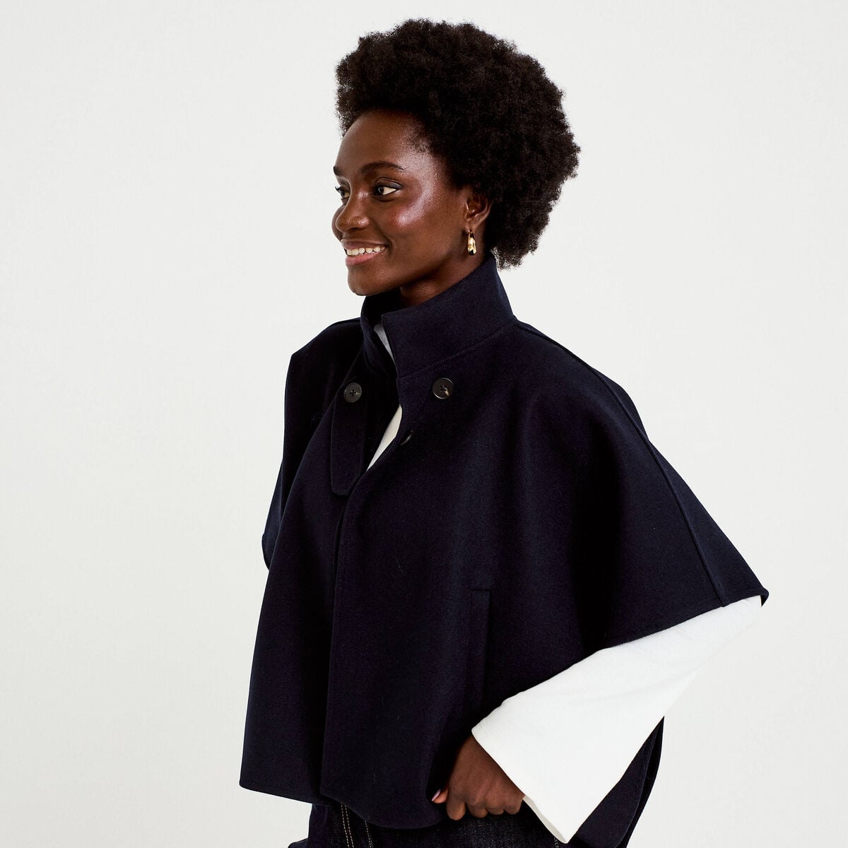 Poncho col am&eacute;ricain bleu marine femme