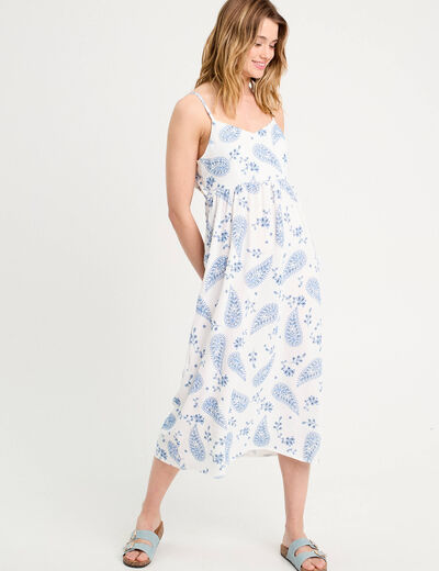 Robe longue évasée bretelles blanc femme