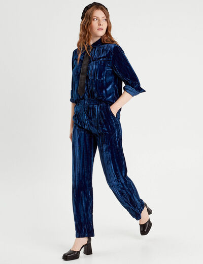 Chemise en velours bleu foncé femme