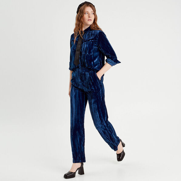Chemise en velours bleu foncé femme