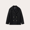 Manteau bouclette boutonn&eacute; noir femme
