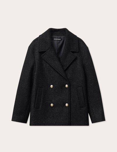 Manteau bouclette boutonn&eacute; noir femme
