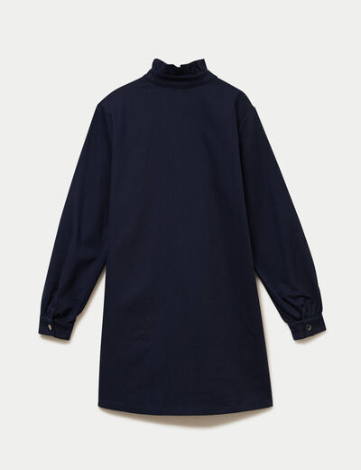 Robe droite col chemise manches longues bleu marine femme