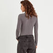 T-shirt uni à manches longues gris foncé femme