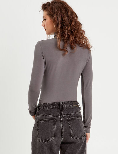 T-shirt uni à manches longues gris foncé femme