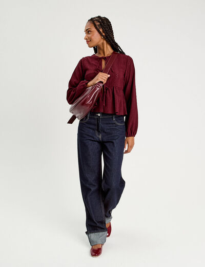 Blouse broderie anglaise violet foncé femme