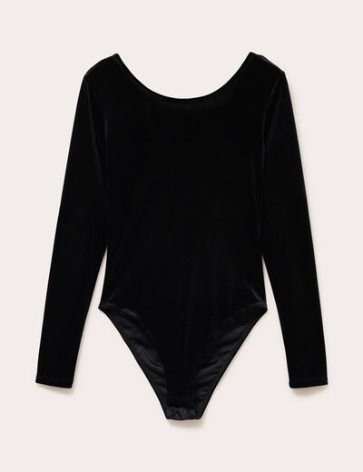 Body en velours d&eacute;collet&eacute; dos noir femme