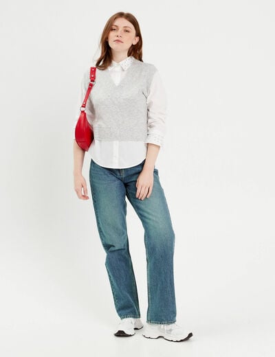 Pull manches longues 2-en-1 gris clair femme