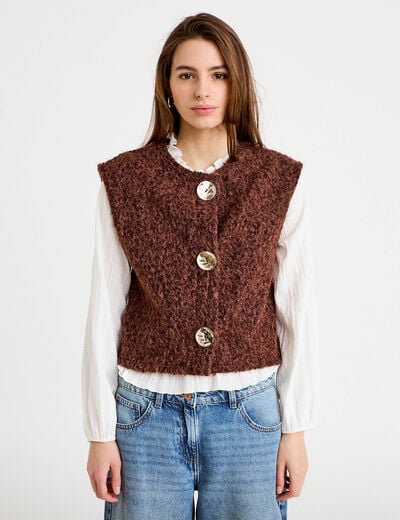 Gilet sans manches effet polaire marron clair femme