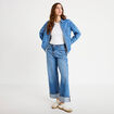 Chemise droite courte manches longues bleu femme