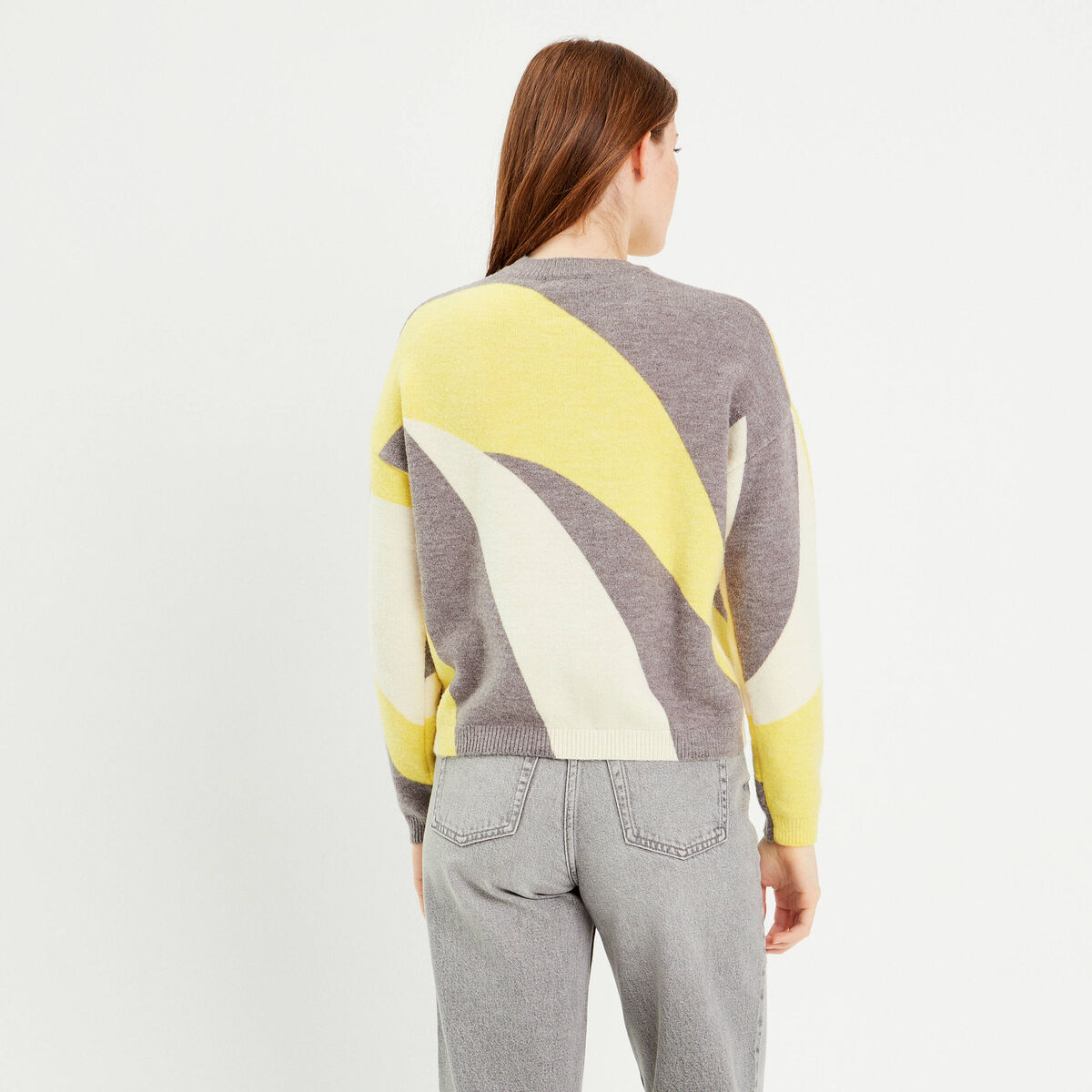 Pull manches longues jaune pastel femme