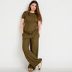 Pantalon large taille standard vert kaki femme