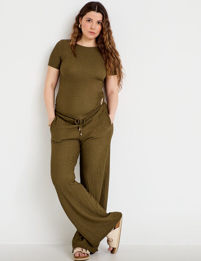 Pantalon large taille standard vert kaki femme