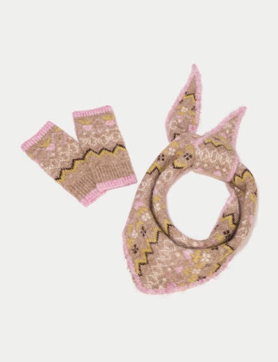 Lot foulard et mitaines taupe femme