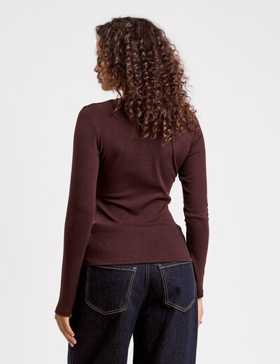 T-shirt manches longues cintré marron foncé femme