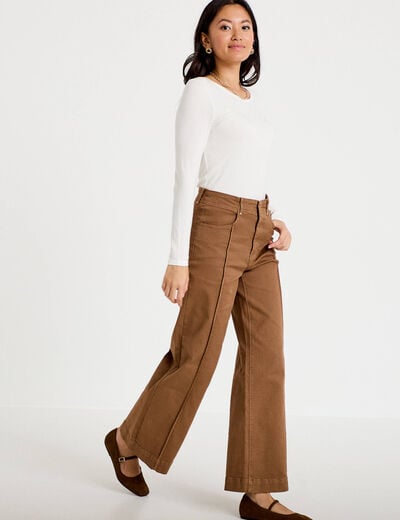 Pantalon bootcut taille basse en jean marron femme