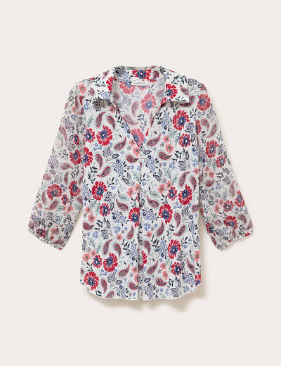 Blouse col v manches longues en voile ecru femme