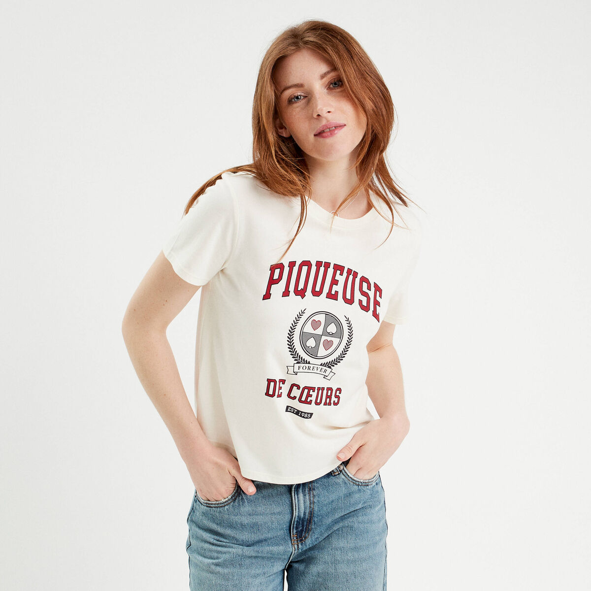 T-shirt manches courtes ecru femme