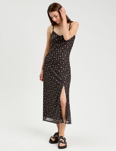 Robe longue droite bretelles noir femme