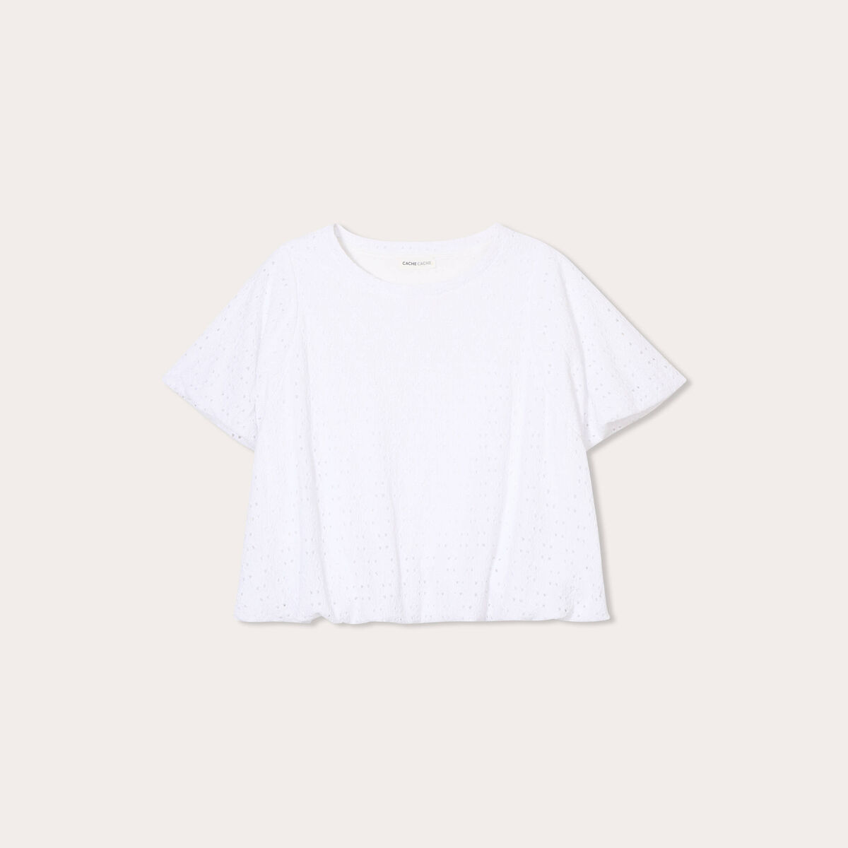 T-shirt ajouré effet boule blanc femme