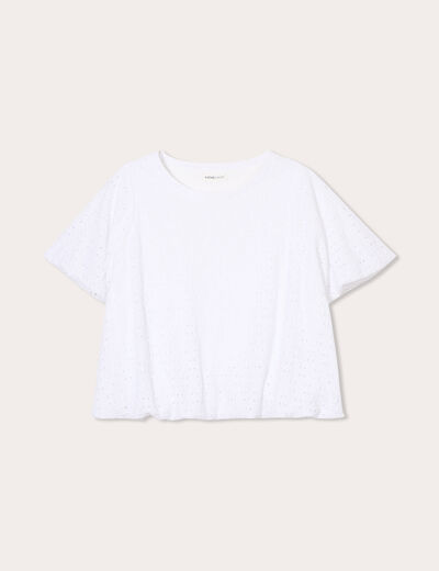 T-shirt ajouré effet boule blanc femme