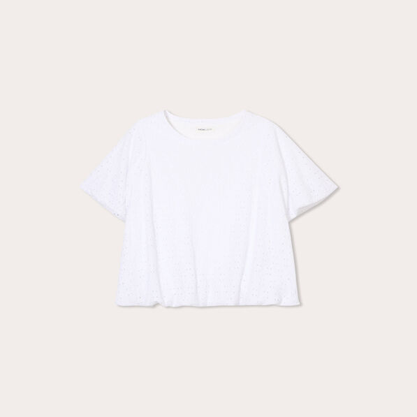T-shirt ajouré effet boule blanc femme
