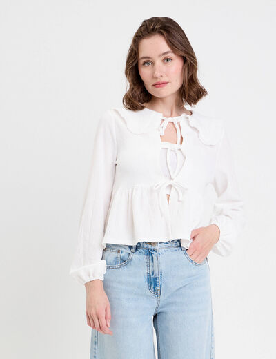 Blouse ajustée manches longues ecru femme
